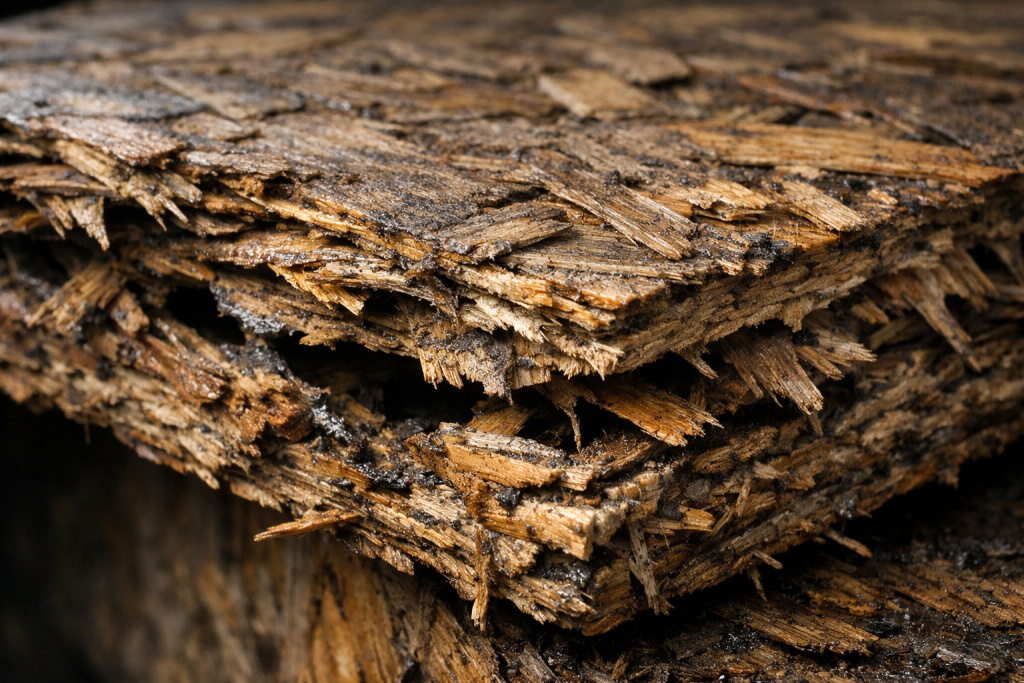 Фото, на котором показано влияние воды на ОСП