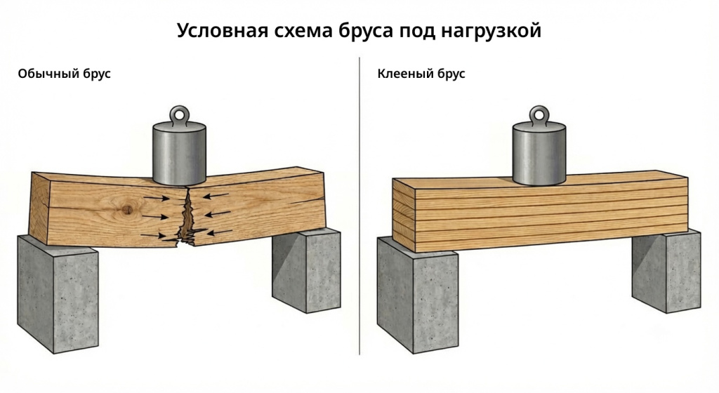 Условная схема бруса под нагрузкой