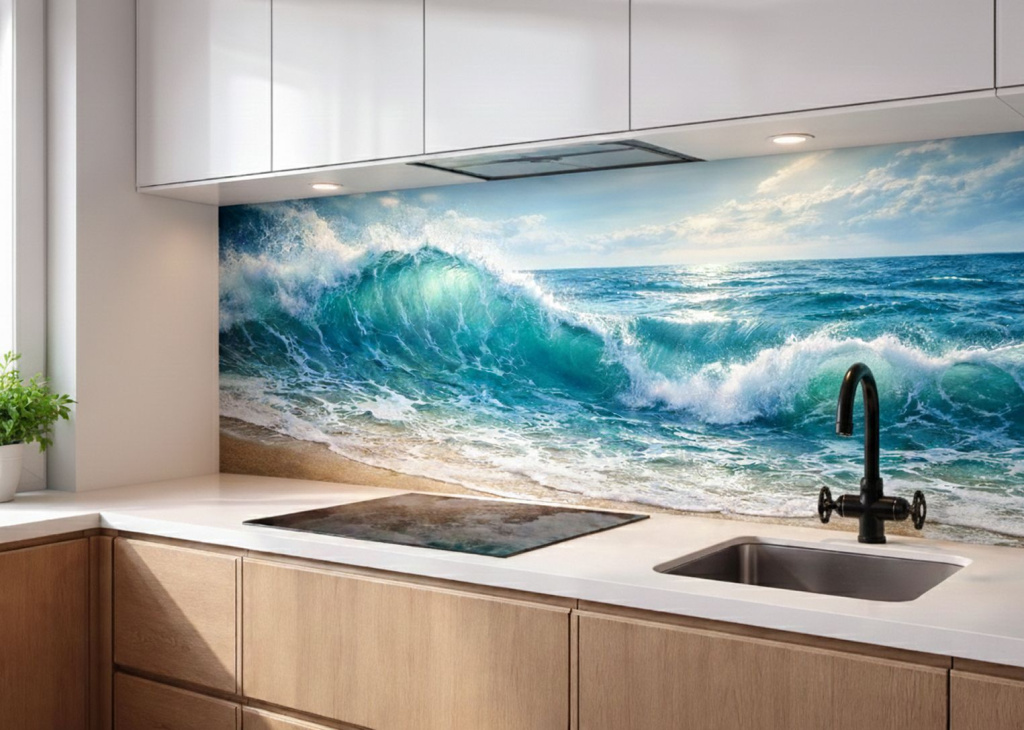 Стеклянные панели (скинали) в качестве фартука на кухне