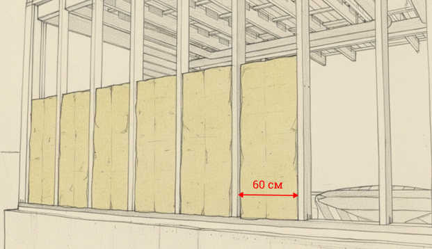 Расстояние между стойками 60 см