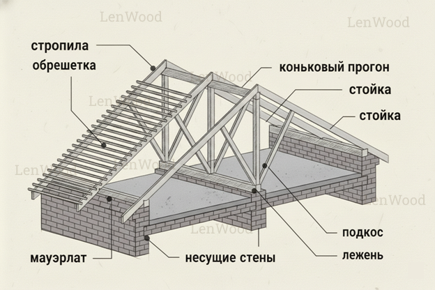 Схема деревянного каркаса крыши
