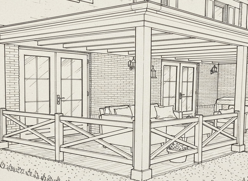 Пример террасы с глухим навесом