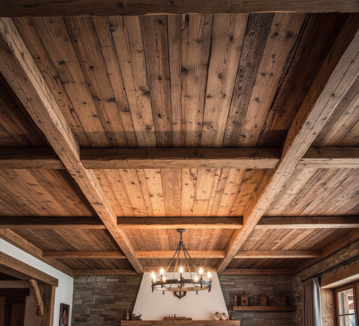 Потолок из обрезной доски