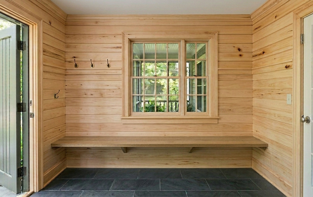 Визуализация отделки прихожей имитацией бруса