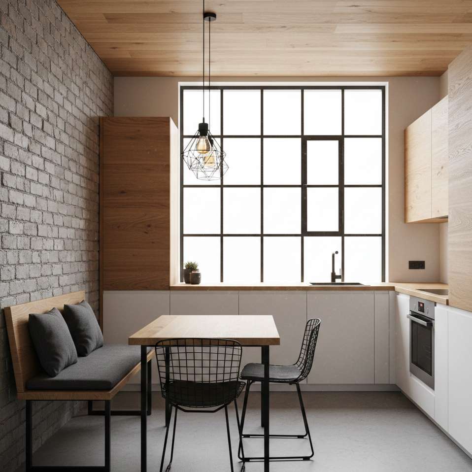 Отделка кухни кирпичом