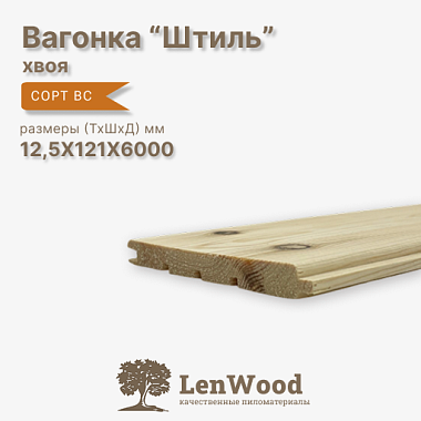 Вагонка Штиль 12,5*121*6000 мм сорт ВС