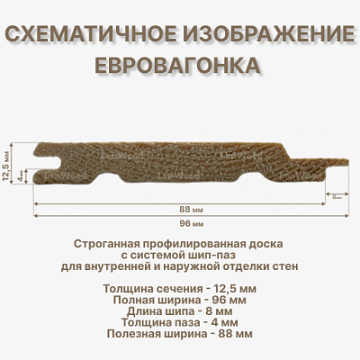Евровагонка 12,5*96*3000 мм - фото 2